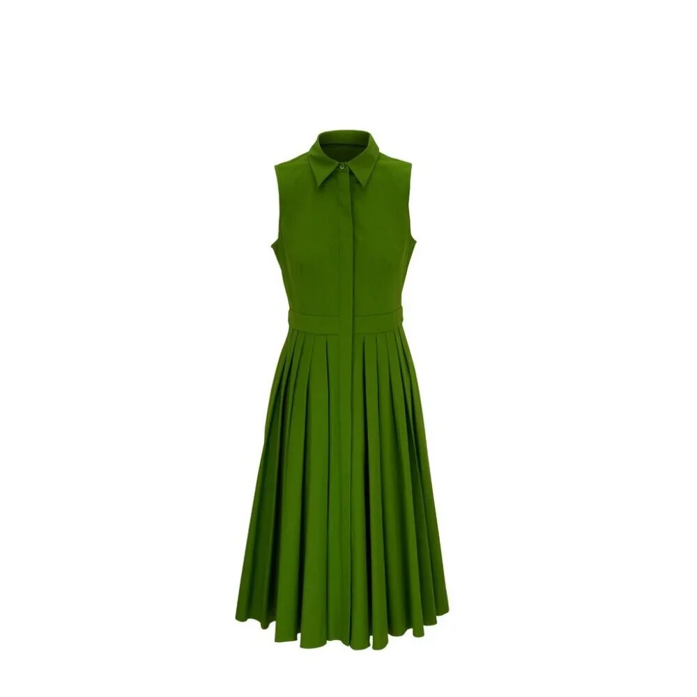 Michael Kors Collection Green Sleeveless Pleated Poplin Midi Shirt Dress 12 - Picture 5 of 14